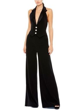 NWT $398 MSRP  Mac Duggal Formal HalterTuxedo Jumpsuit Silhouette 2643 Wide Leg